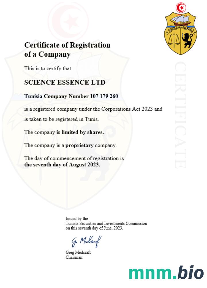Tunezja business registration vcertyfikat Word i szablon PDF